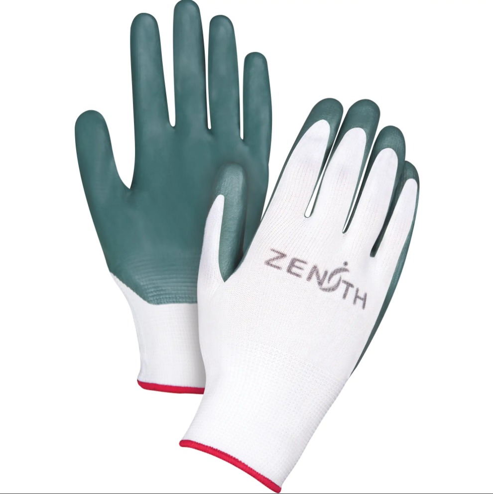 Zenith Lightweight Coated Gloves, 9/Large, Nitrile Coating, 13 Gauge, Polyester Shell