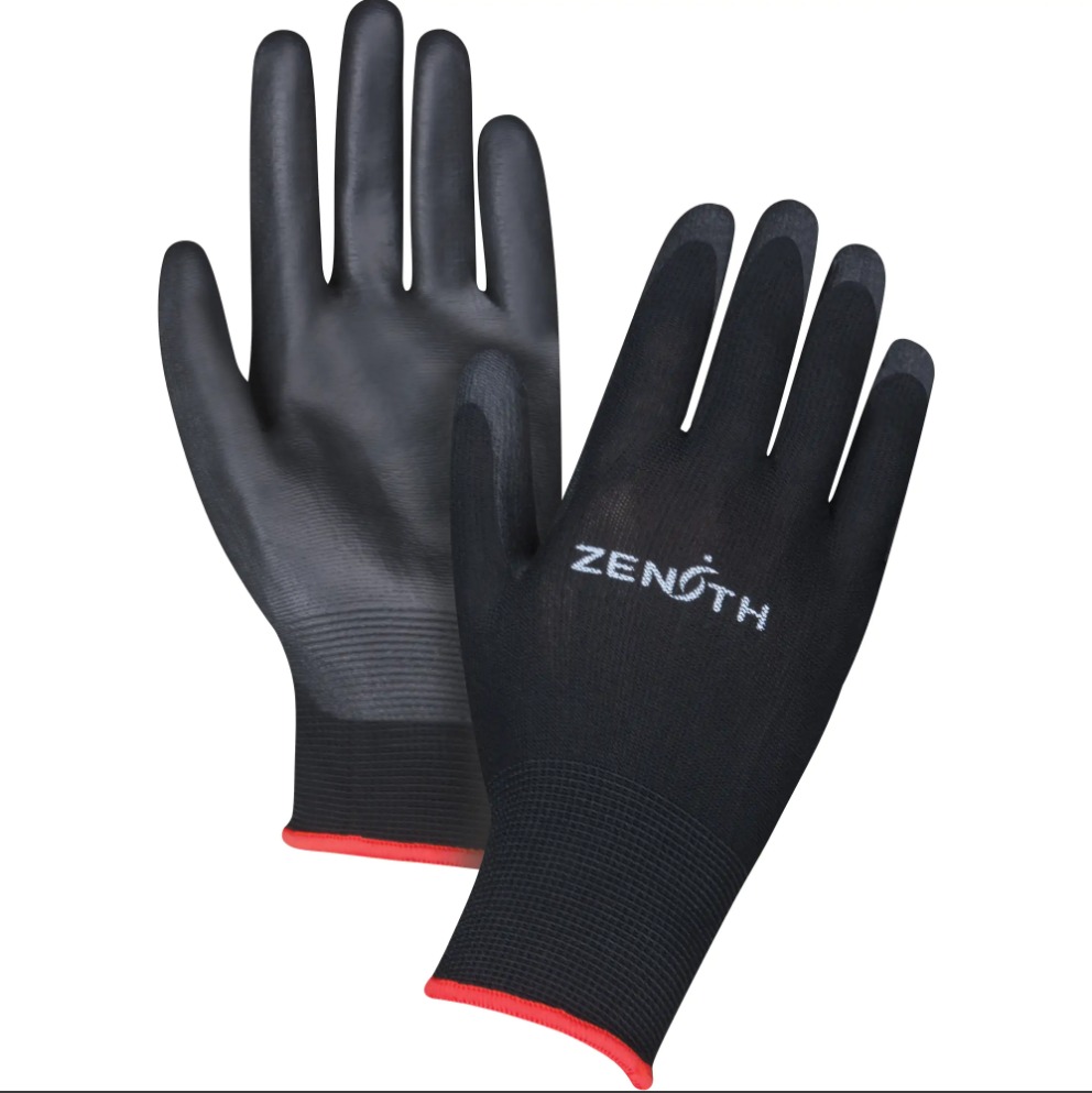 Zenith Lightweight Coated Gloves, 9/Large, Polyurethane Coating, 13 Gauge, Polyester Shell